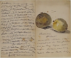 A Letter to Eugène Maus, Decorated with Two Apples, Edouard Manet (French, Paris 1832–1883 Paris), Watercolor, pen and ink on wove paper